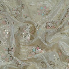 Dyeable Tissue Upada Embroidered Fabric