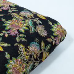 Black Color Tissue Print with Embroidered Fabric