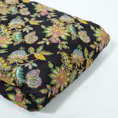 Black Color Tissue Print with Embroidered Fabric