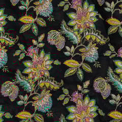 Black Color Tissue Print with Embroidered Fabric