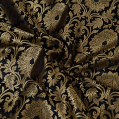 Black Color Satin Brocade Fabric