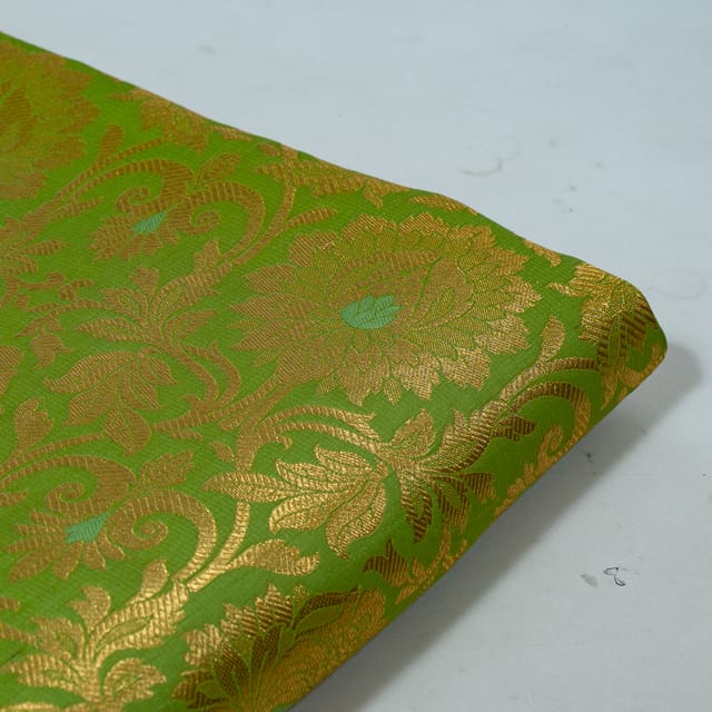 Parrot Green Color Satin Brocade Fabric