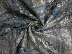 Sea Green Geometric Silk Embroiderd Fabric