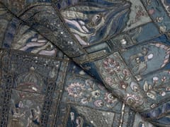 Sea Green Geometric Silk Embroiderd Fabric