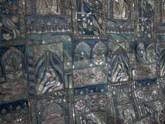 Sea Green Geometric Silk Embroiderd Fabric