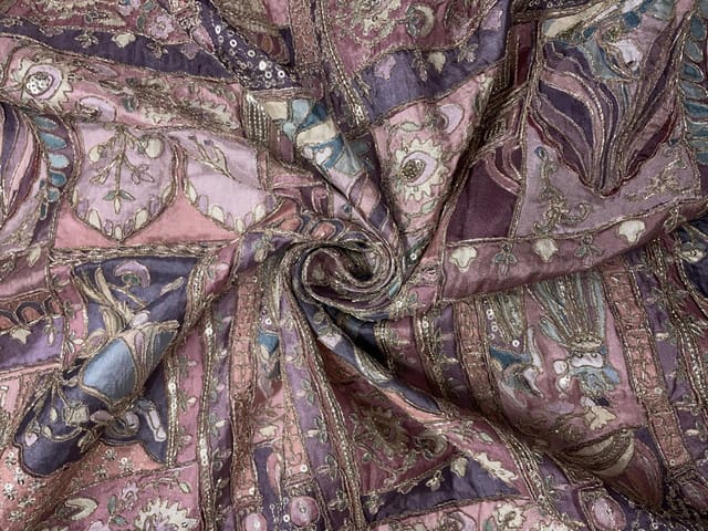 Lilac Geometric Silk Embroiderd Fabric