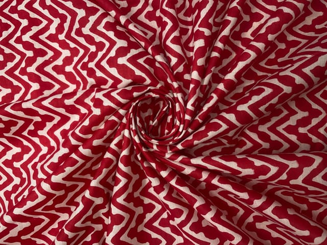 Red White Chevron Cotton Fabric