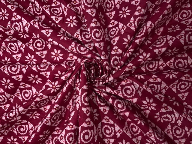 Maroon Abstract Cotton Cambric Fabric