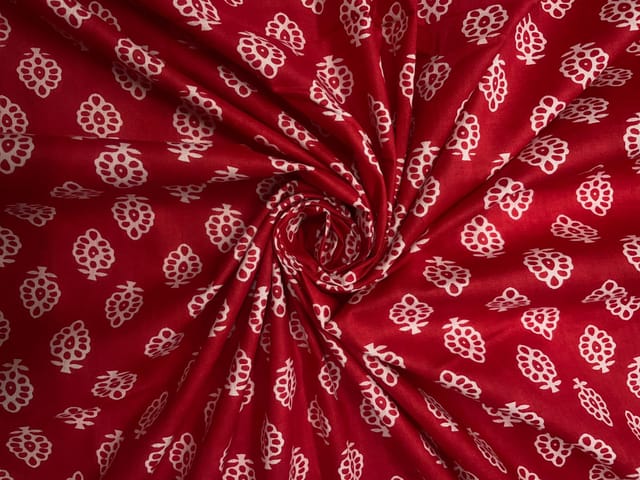 Red Floral Floral Cotton Cambric Fabric