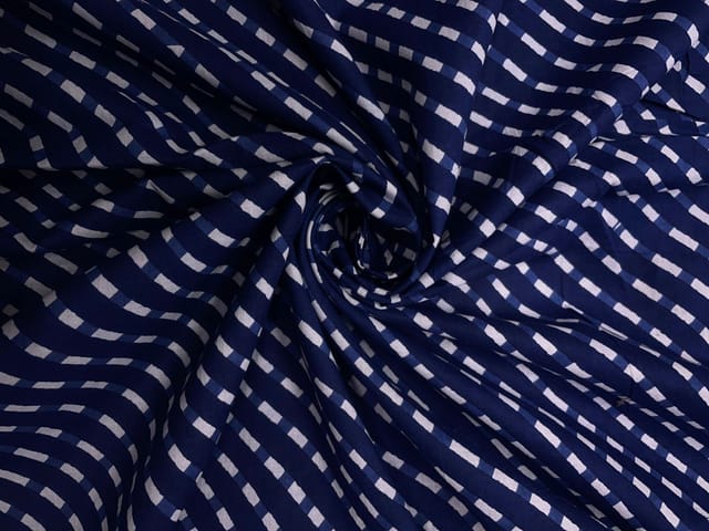 Blue White Abstract Cotton Cambric Fabric