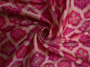 Cream Pink Geometric Semi Tussar Fabric