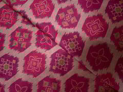 Cream Pink Geometric Semi Tussar Fabric