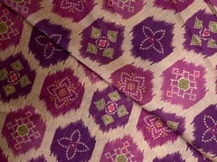 Cream Purple Geometric Semi Tussar Fabric