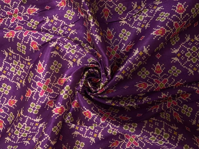 Purple Geometric Semi Tussar Fabric