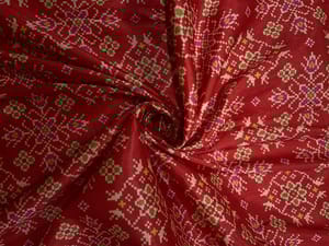 Red Geometric Semi Tussar Fabric