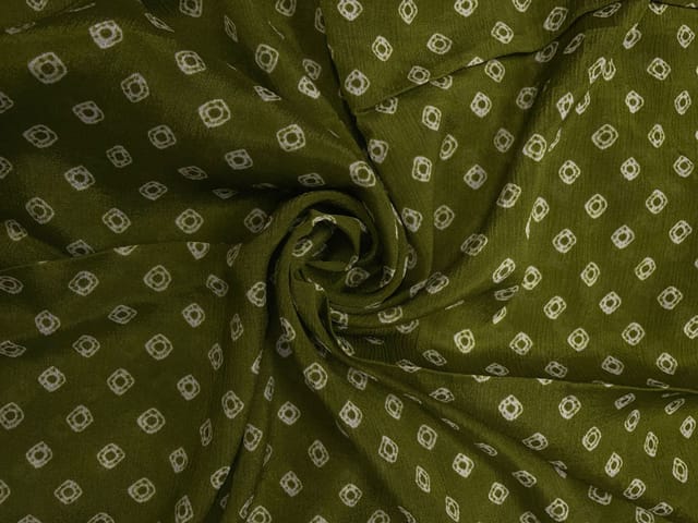 Chinon Chiffon Mehndi Green Geometric Fabric