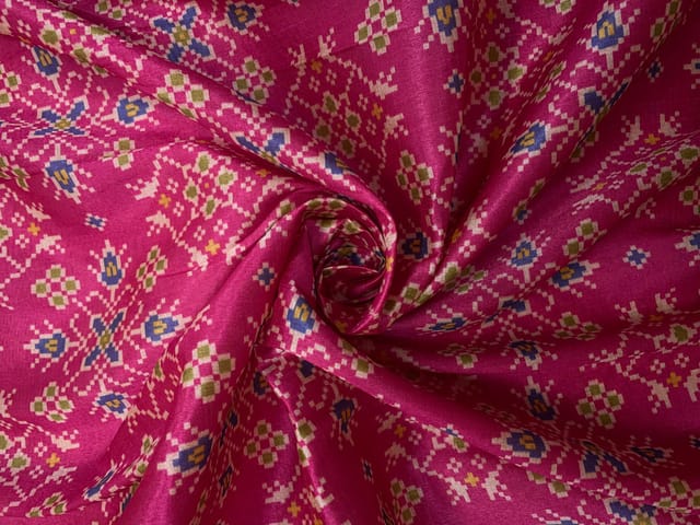 Pink Geometric Semi Tussar Fabric