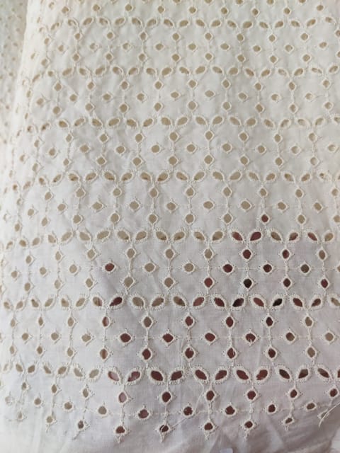 Natural Colour Dyeable Panta Floral Pattern Schiffli Embroidered Fabric