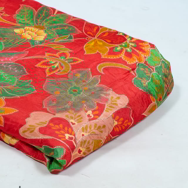 Red Color Dola Silk Jacquard Printed Fabric