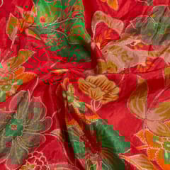 Red Color Dola Silk Jacquard Printed Fabric