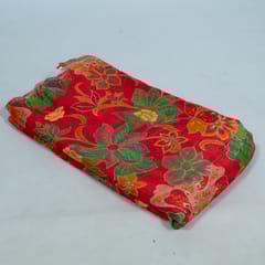 Red Color Dola Silk Jacquard Printed Fabric