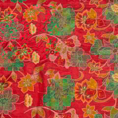 Red Color Dola Silk Jacquard Printed Fabric