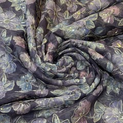 Dark Lavender Organza Embroidered Fabric – Floral Sequins Work