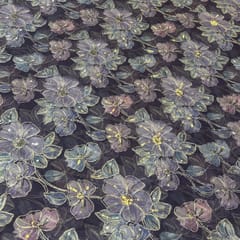 Dark Lavender Organza Embroidered Fabric – Floral Sequins Work