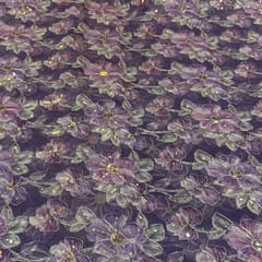 Lavender Plum Organza Embroidered Fabric – Floral Sequins Work