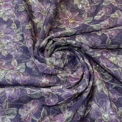 Lavender Plum Organza Embroidered Fabric – Floral Sequins Work
