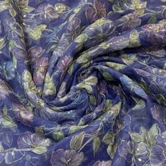Royal Purple Organza Embroidered Fabric – Floral Sequins Work