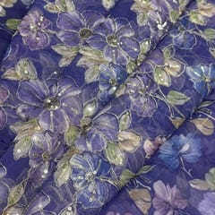 Royal Purple Organza Embroidered Fabric – Floral Sequins Work