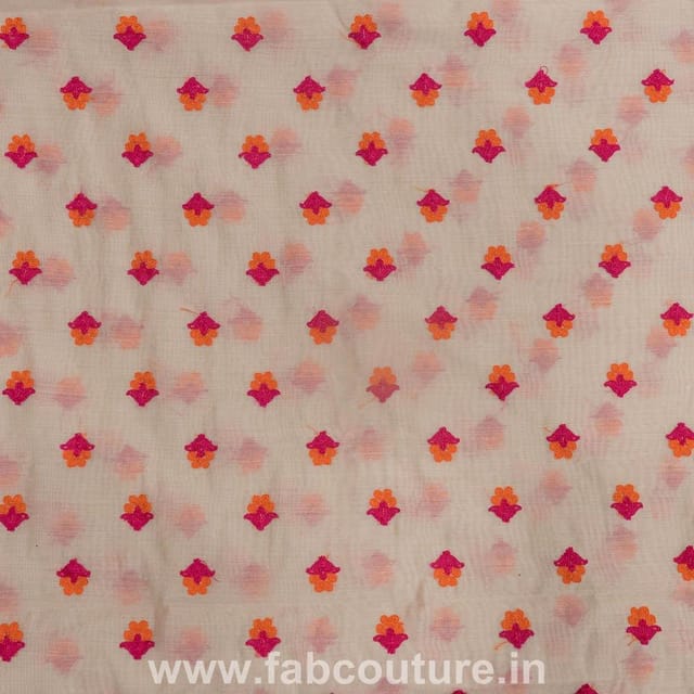 Beige Chanderi  Embroidered Fabric