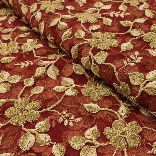Net Zari Embroidered Fabric
