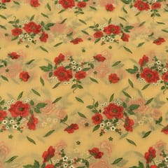 Beige Organza Embroidered Fabric