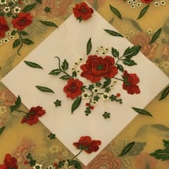 Beige Organza Embroidered Fabric