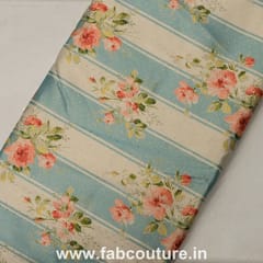 Poly Silk Stripes Floral Printed Fabric