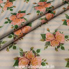 Poly Silk Stripes Roses Printed Fabric