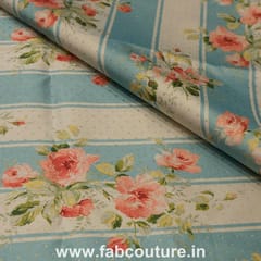 Poly Silk Stripes Floral Printed Fabric