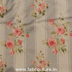 Poly Satin Stripes Floral Printed Fabric