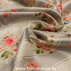 Poly Satin Stripes Floral Printed Fabric