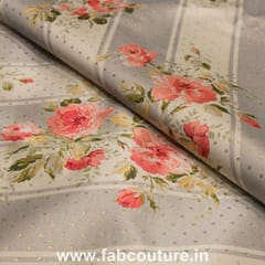 Poly Satin Stripes Floral Printed Fabric