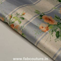 Poly Satin Stripes Floral Printed Fabric