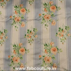 Poly Satin Stripes Floral Printed Fabric