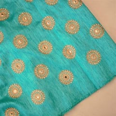 Sea Green Colour Poly Dupion Embroidered Fabric