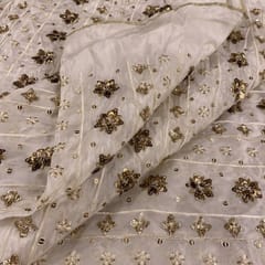 White Uppada Embroidered Fabric