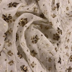 White Uppada Embroidered Fabric