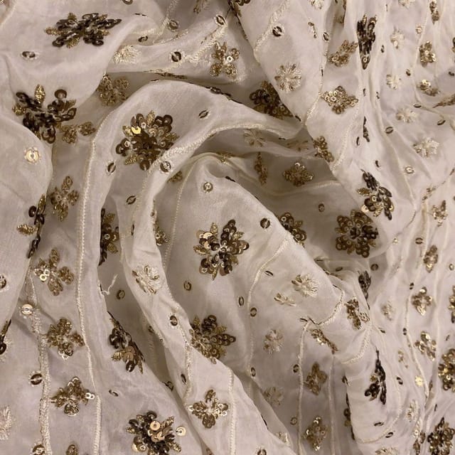 White Uppada Embroidered Fabric
