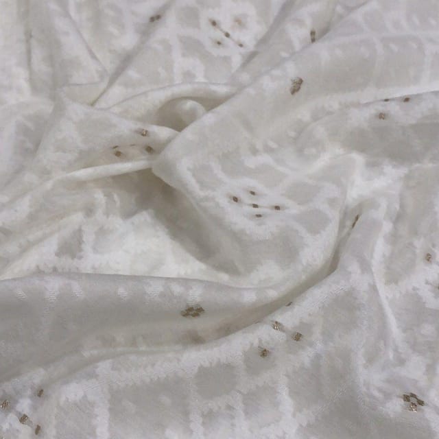 White Coloured Chanderi Jacquard fabric