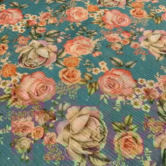 Sea Green Chinon Chiffon Print With Embroidered Fabric